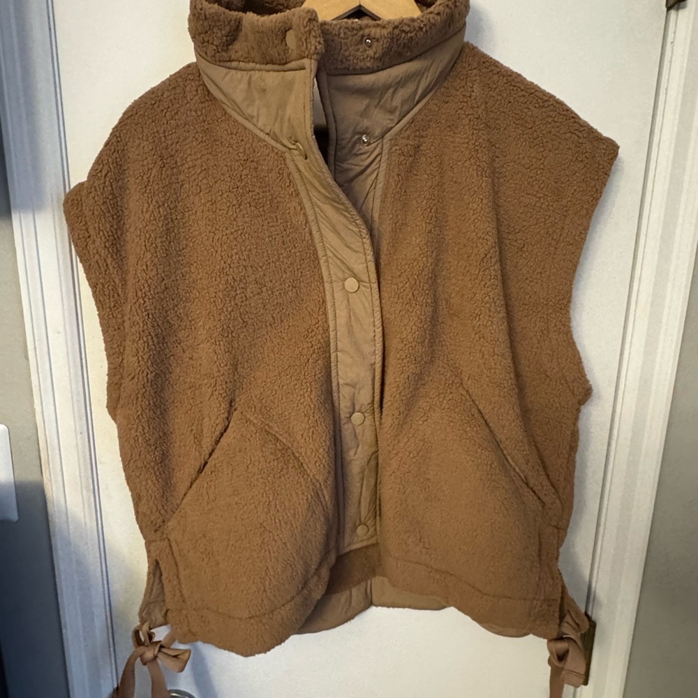 Cozy Camel Fleece Vest with Snap Closures